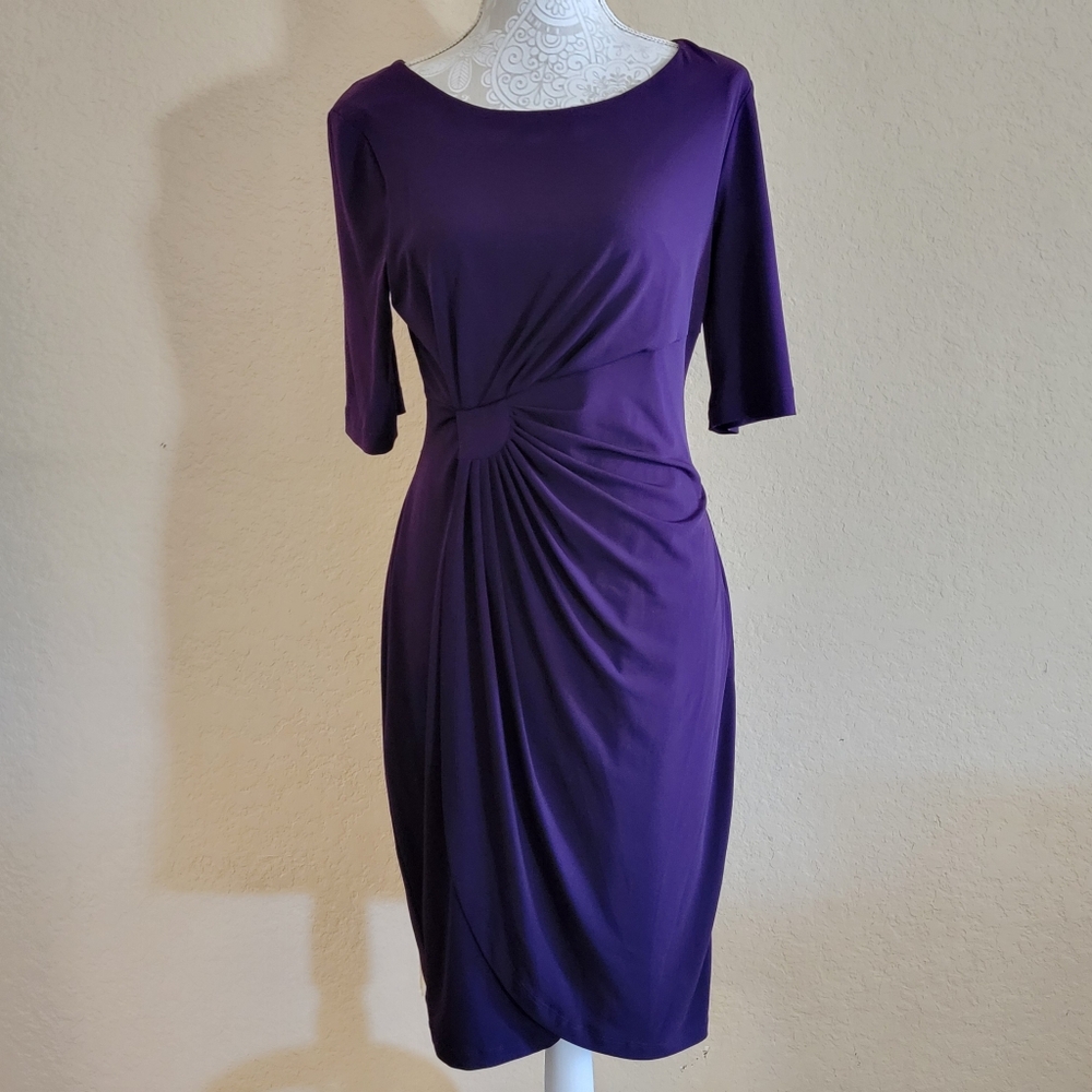 Connected Apparel Women's Purple Side Ruched Dress Sz 10